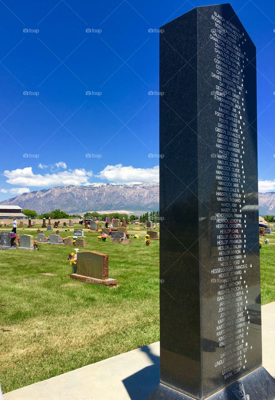 Cemetery, past, military, memorial, death, headstone, country, flowers, mountains, grass, 