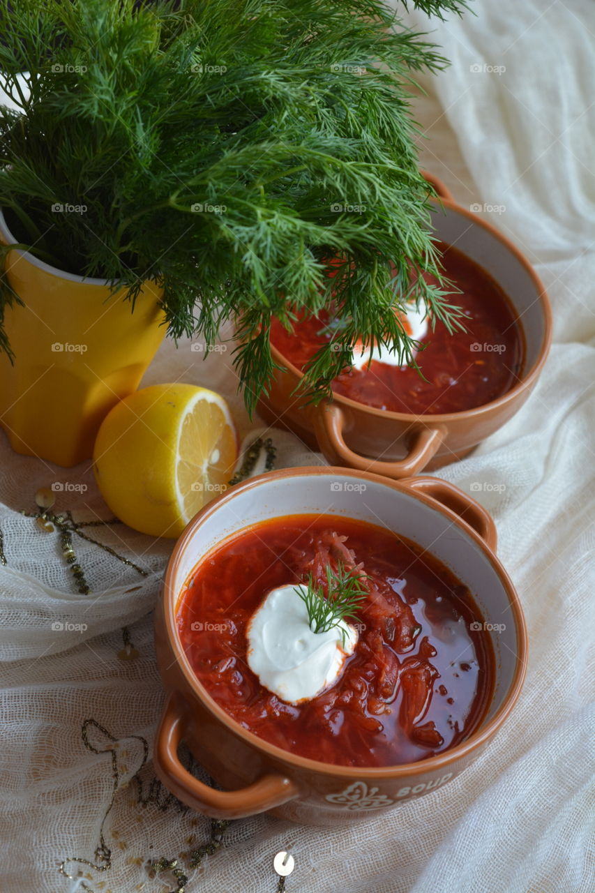 Soup in bowl with cream