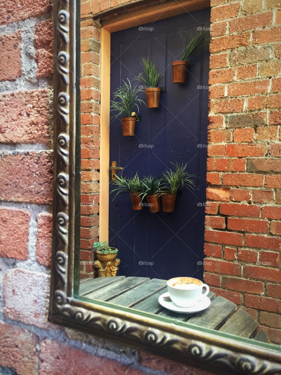 Coffee in mirror image