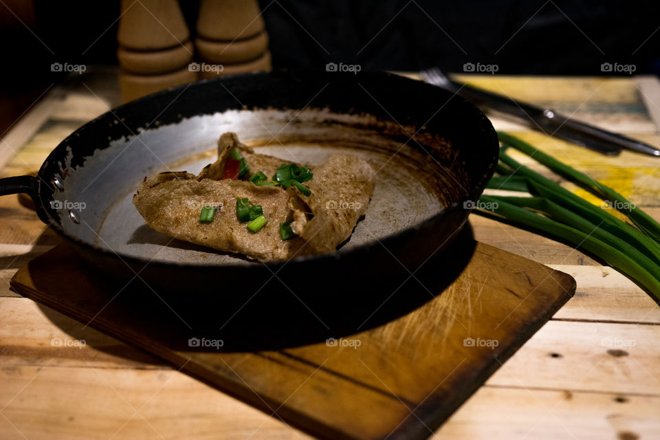 Homemade food in frying pan