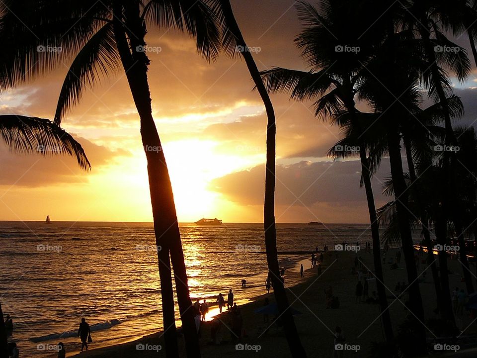 Sunset off Waikiki Beach