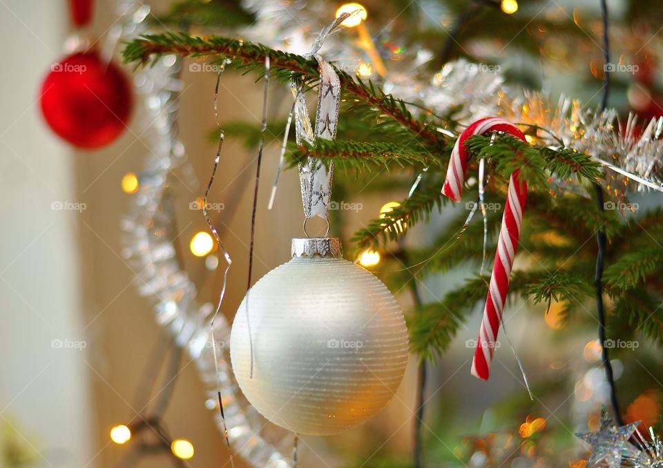 Close-up of christmas tree with decoration