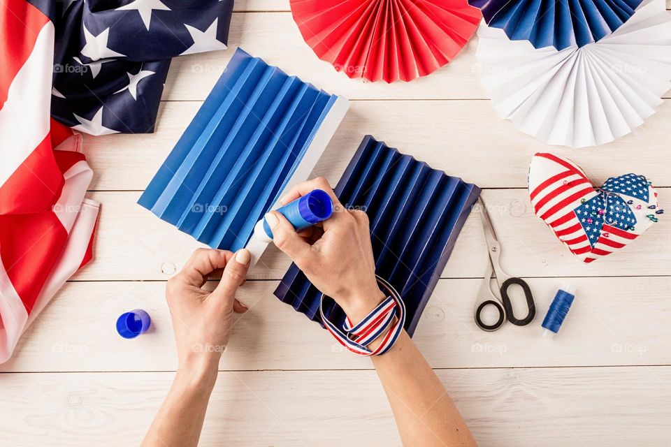 woman holding USA flag