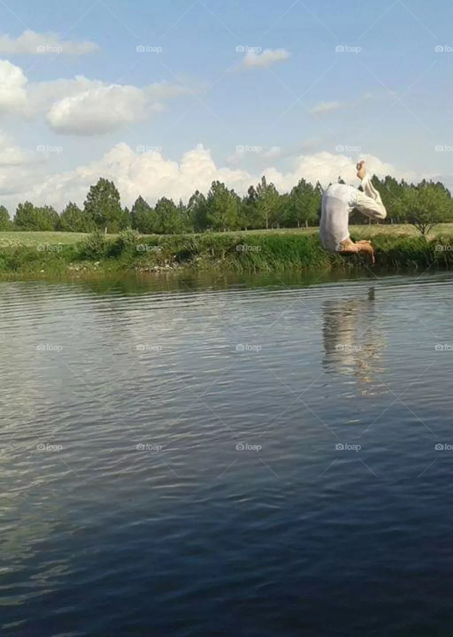 jumping in water
