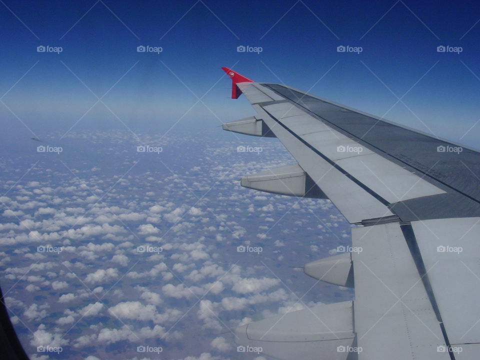 sky clouds wing airplane by mengzishiliu