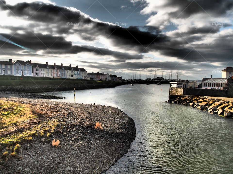 Dramatic landscape of Aberaeron on a cold spring day