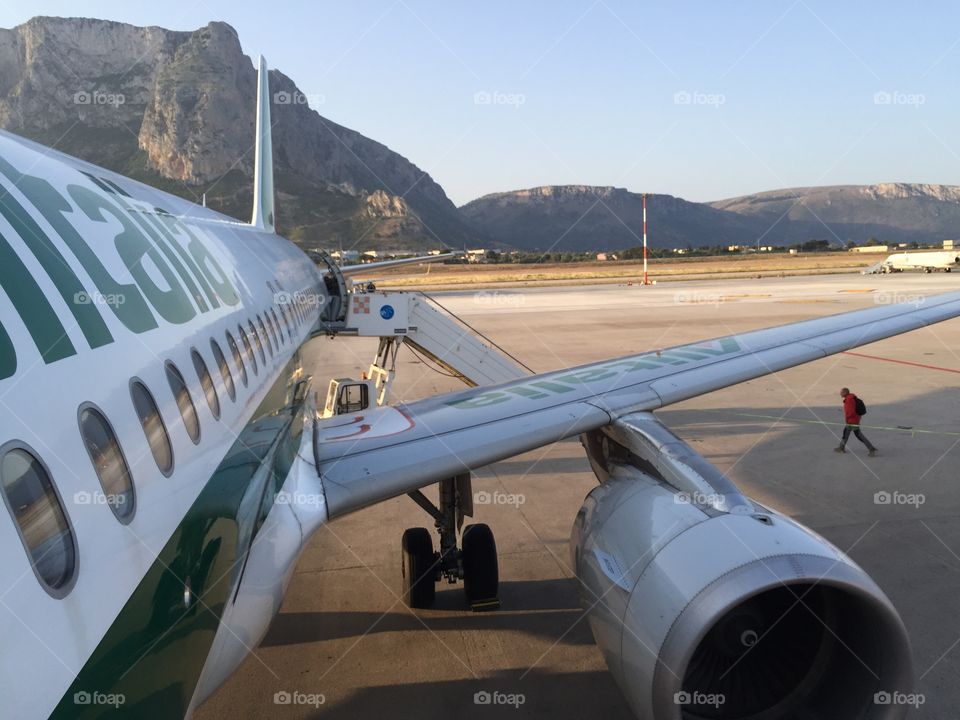 Airplane from Alitalia arriving at Palermo Airport on Sicily.