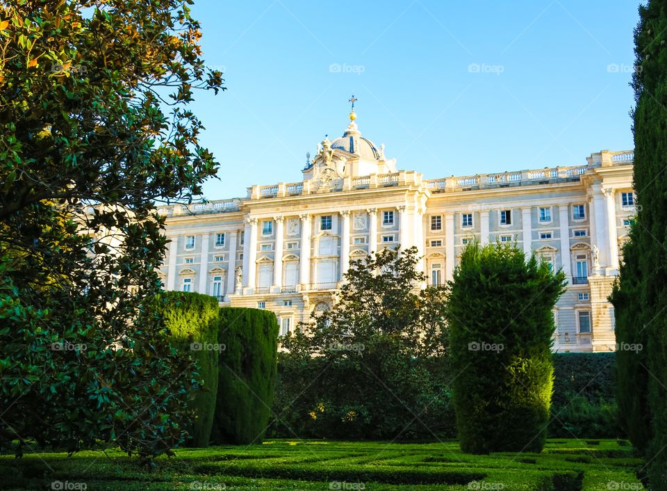 The Royal palace in Madrid in sunset