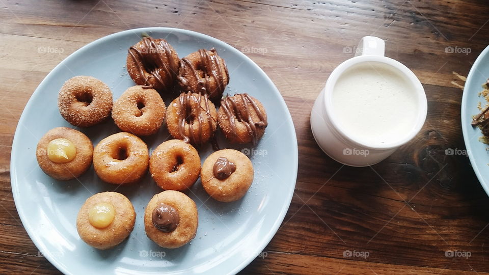 Close up of donuts and chai tea
