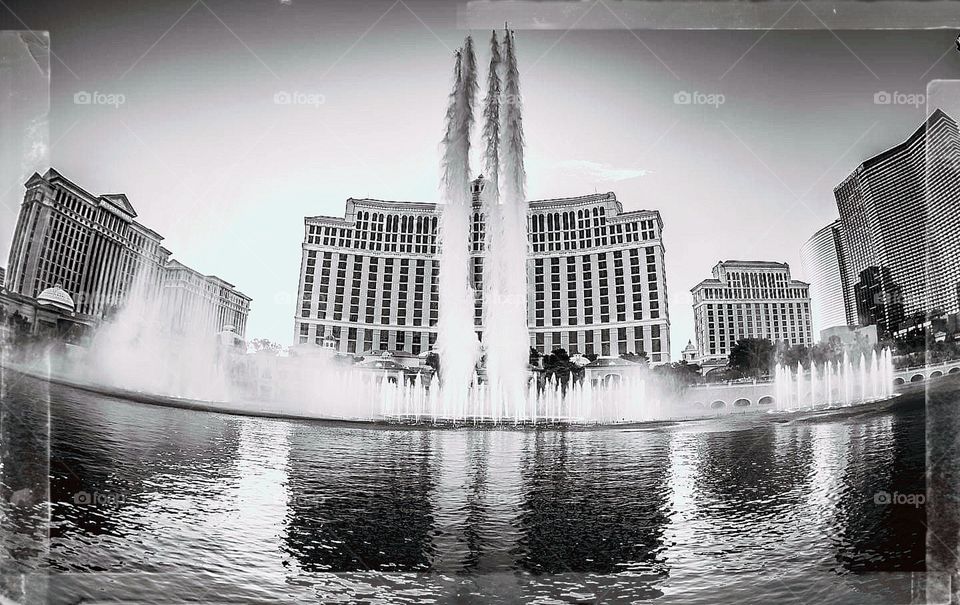 The Balacio Fountain in Las Vegas/Vegas NV/Casino/Win/What Happens in Vegas StaysIin Vegas/Structure Photo/Tourist /Holiday/ Composition /Structure/Cirmentrical/Black&White /Wish/Romantic/Beauty/Nikon/Fish Eye/Epic Site/You Should See It At Night/.