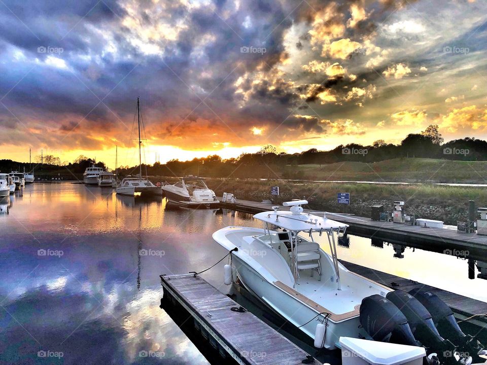 Beautiful sunset over the inter coastal waterway and marina. 