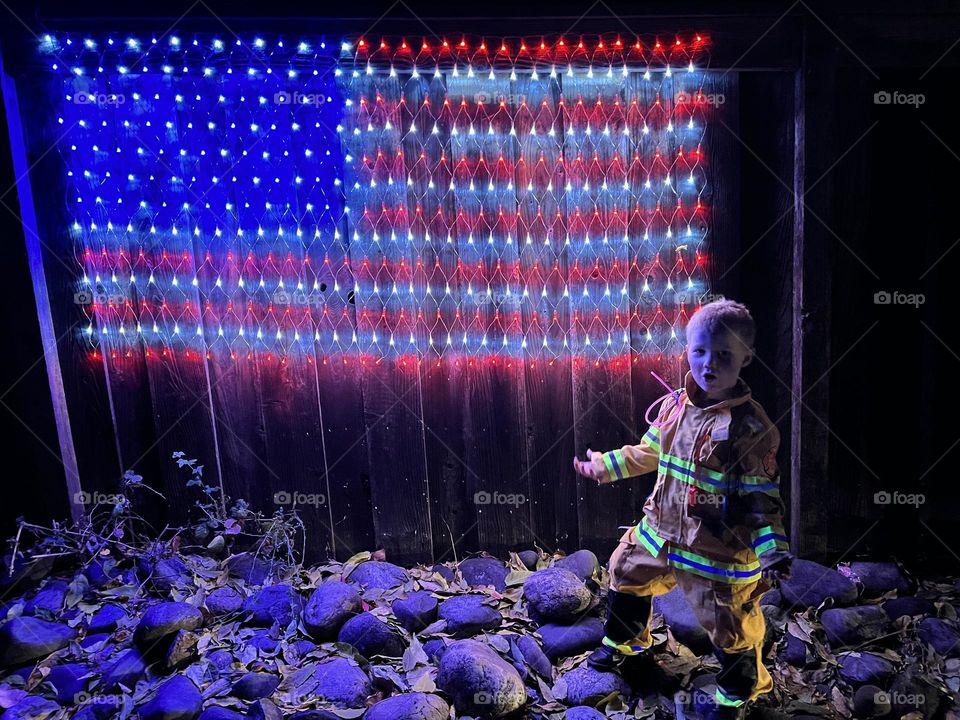 Boy with a awesome American flag light up 