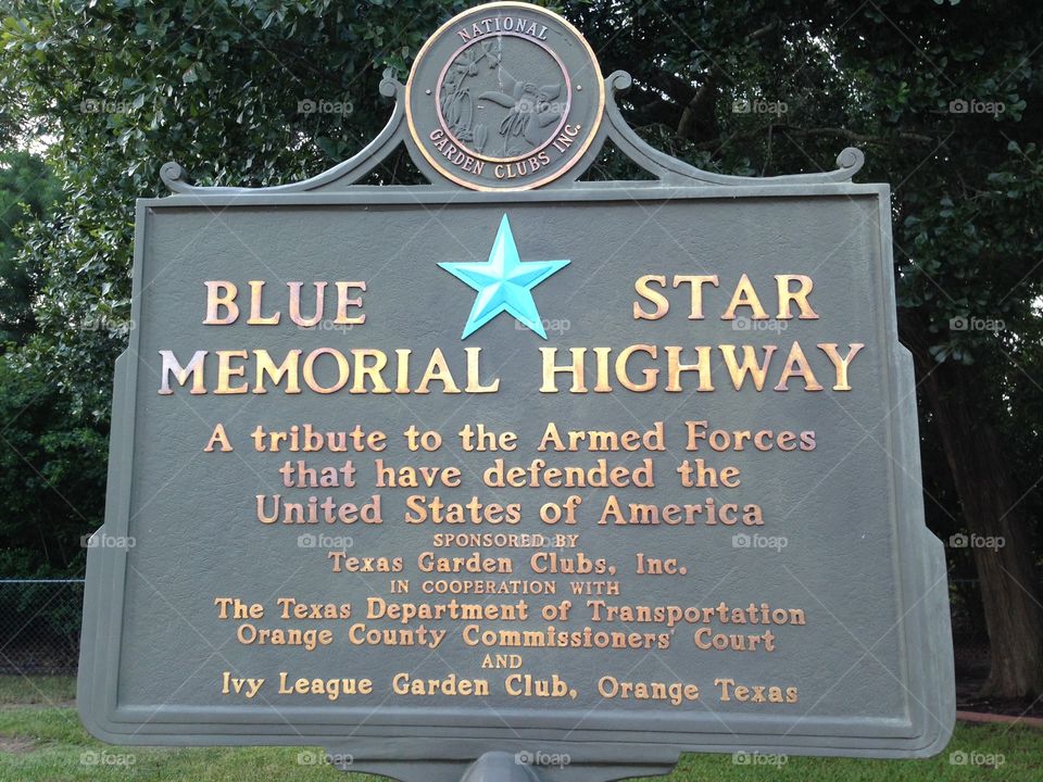 Blue star memorial highway sign