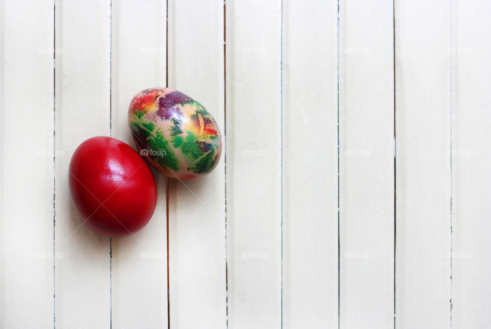 Easter eggs on wooden background