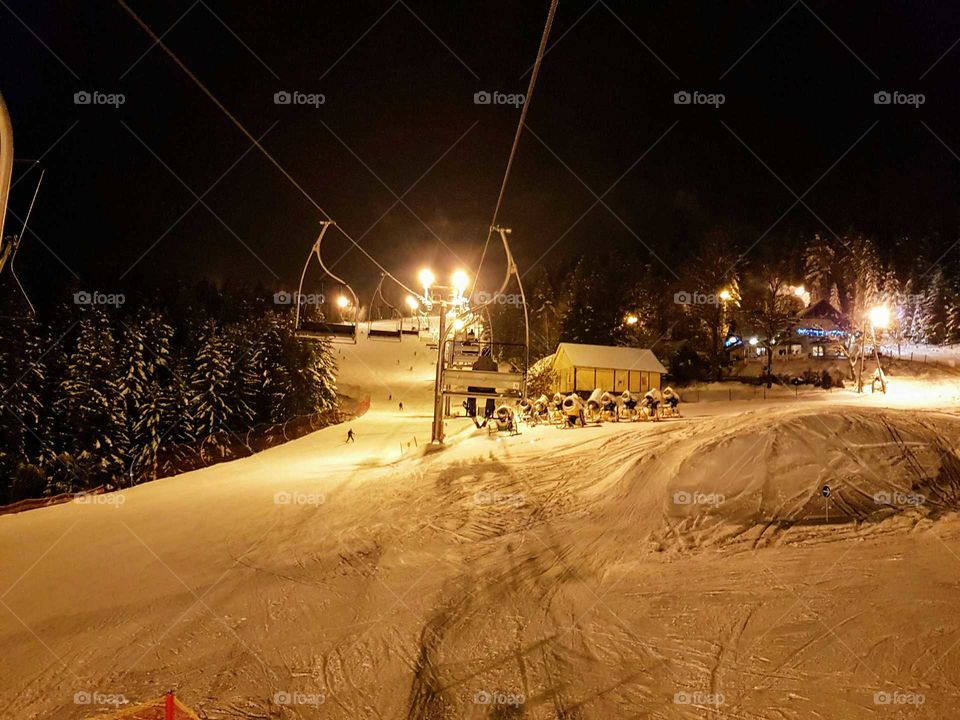 Ski lift at night