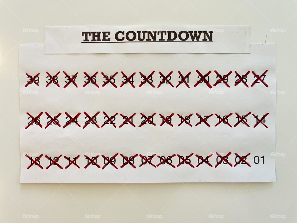 The countdown, the final countdown, the countdown on paper, marking red x 