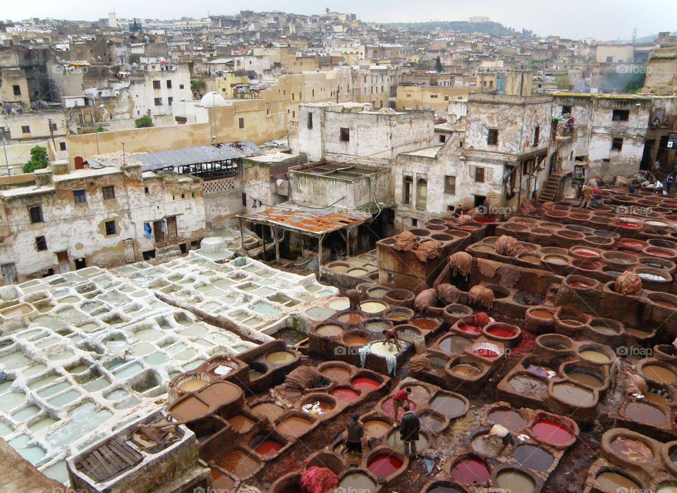 Dye Pits of Leather Factory in Fez, Morocco