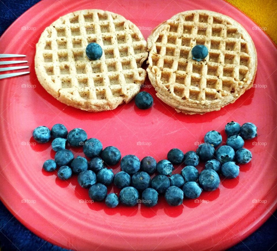 Happy Breakfast - Waffles and Blueberries