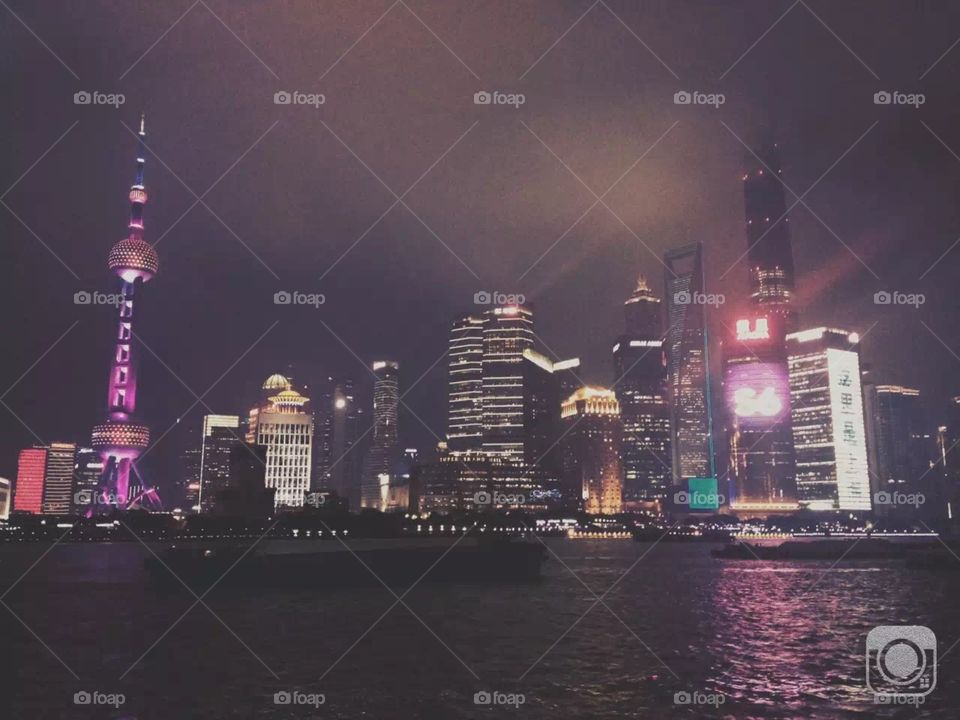 The night view of the east side from the west side of the river in Shanghai, China. I love my hometown. 