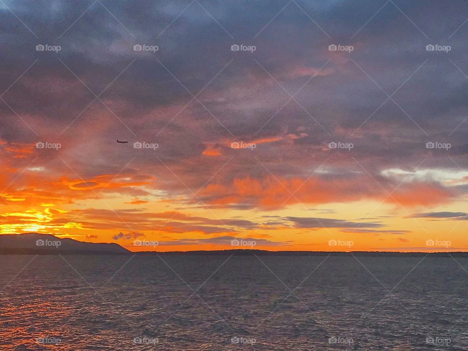 Colorful sunset over Bellingham Bay 
