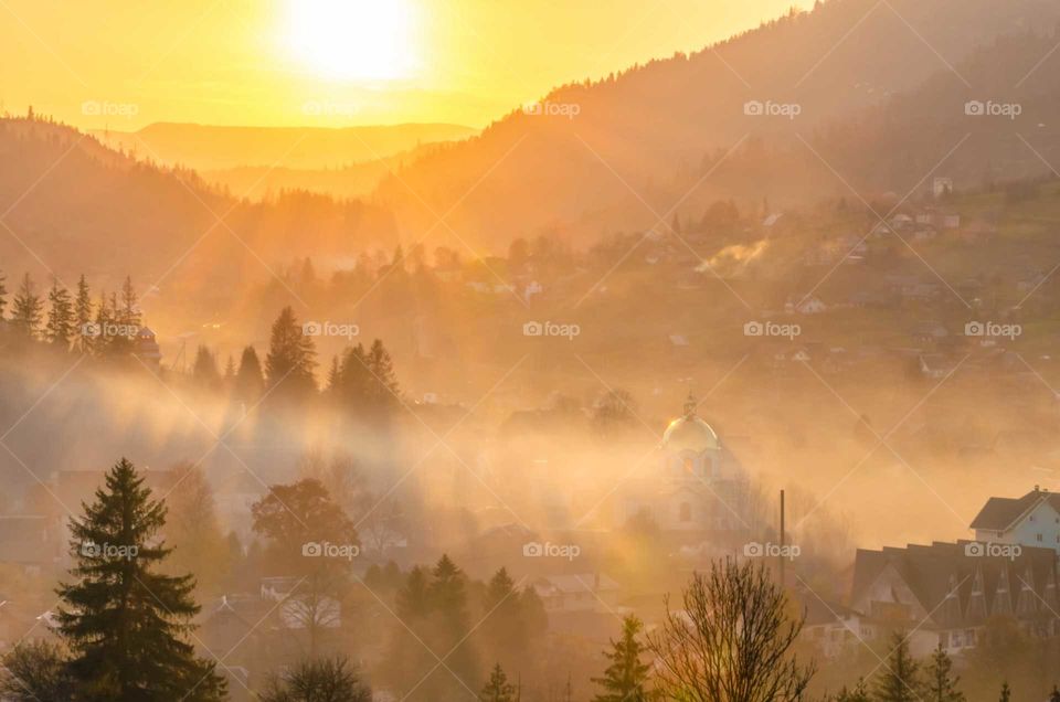 Carpathian mountains landscape during the sunset