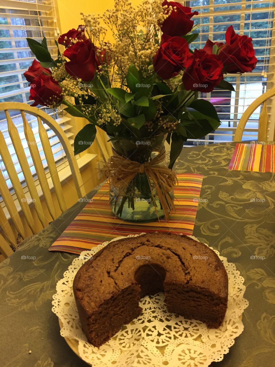 Valentine Roses and Valentine Chocolate Pound Cake
