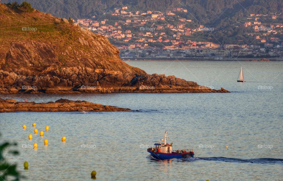 View of Portonovo from the cliffs at Montalvo, Galicia, Spain.