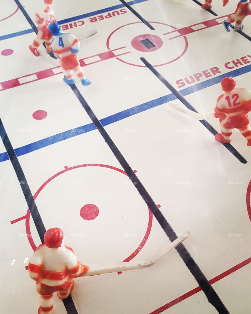 Vintage hockey table game is always a classic fun time for all.