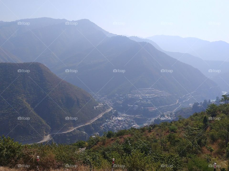 Beautiful little town of Deoprayag, land of gods, clicked from a distance