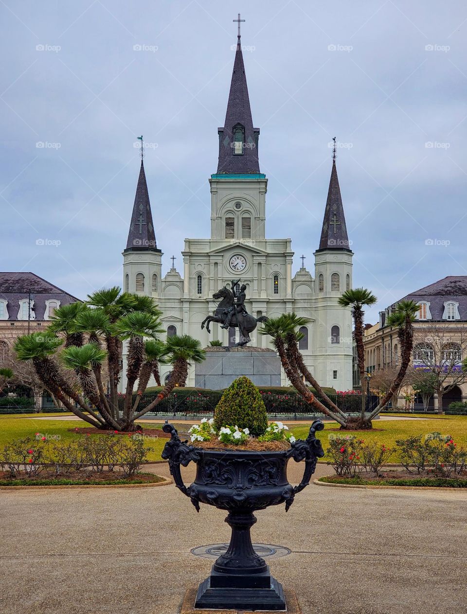 The iconic St. Louis cathedral and Jackson Square are landmarks in New Orleans