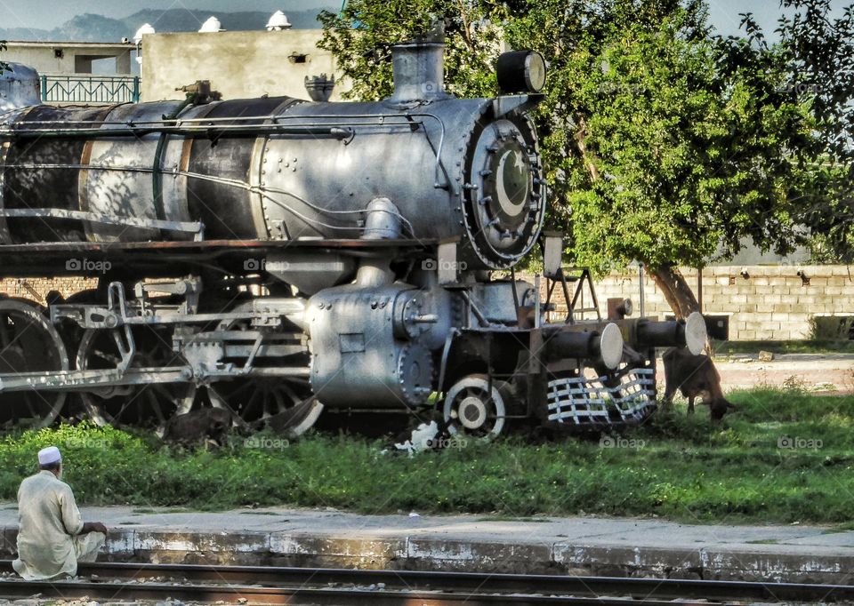 A stored vintage Pakistan Railways Steam Engine at Golra Sharif Railways Heritage Museum in Islamabad, Pakistan.