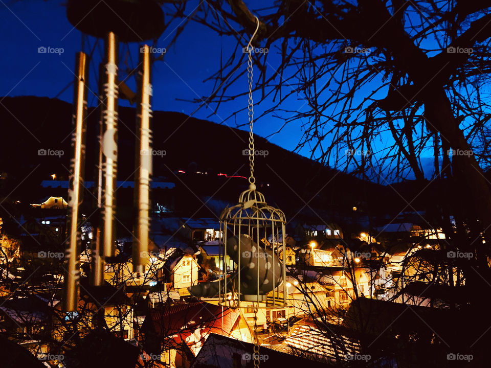 Wind chimes at night 