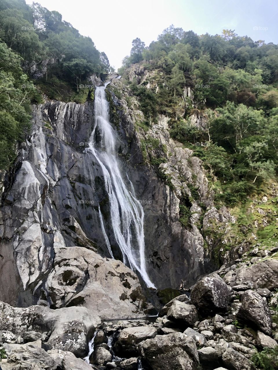 Waterfall in front of rocks