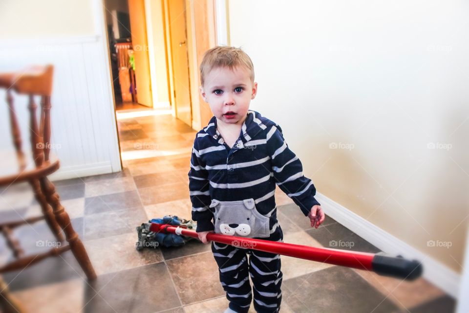 Helping mom clean the kitchen 