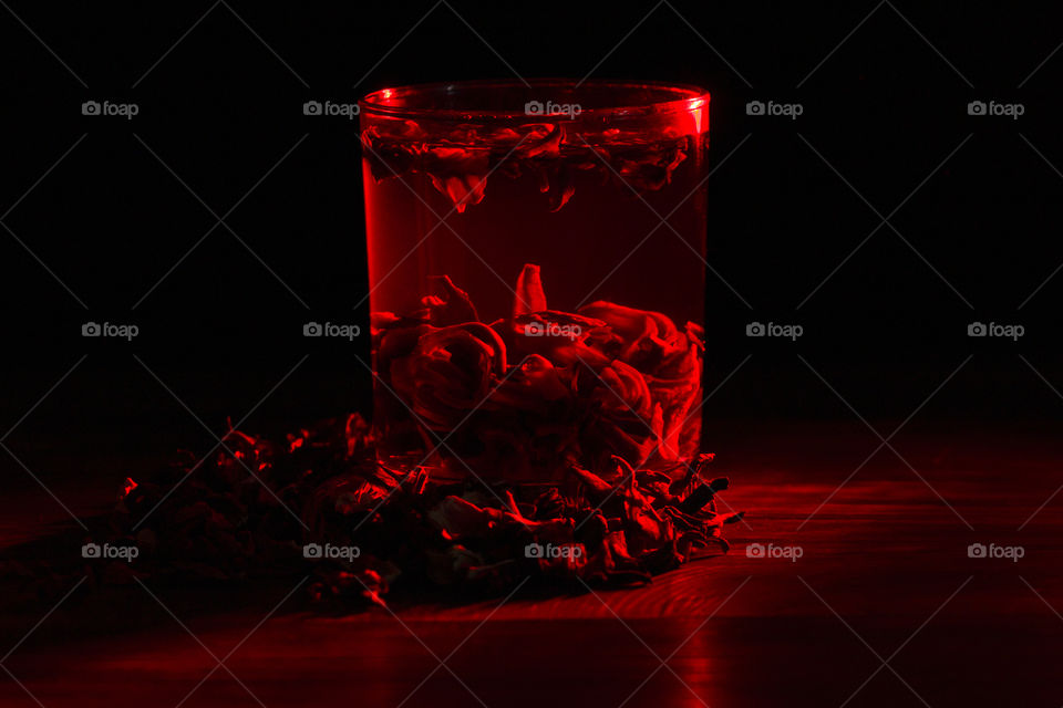 cold carcade tea close up. red color concept