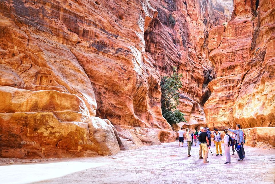 group of tourists in Petra of Jordan