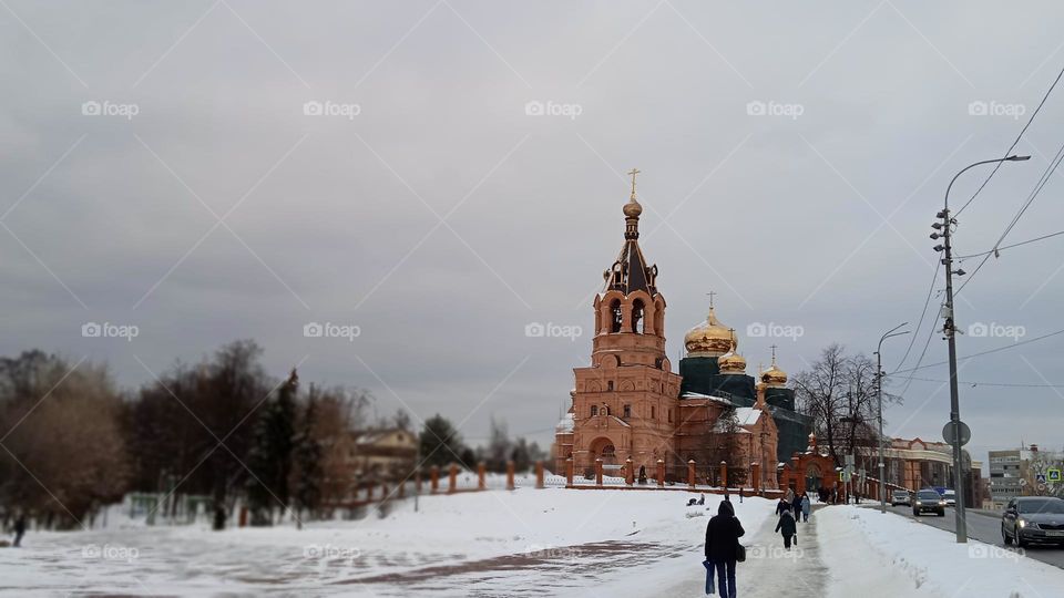 View of the Cathedral of the Life-Giving Trinity (Trinity Cathedral) - an Orthodox church in the city of Ramenskoye, Moscow Region.