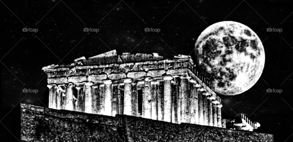 Parthenon Acropolis Athens Greece under  the moonlight | unique architecture in black and white