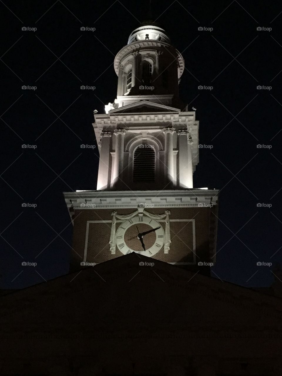 Church tower at night