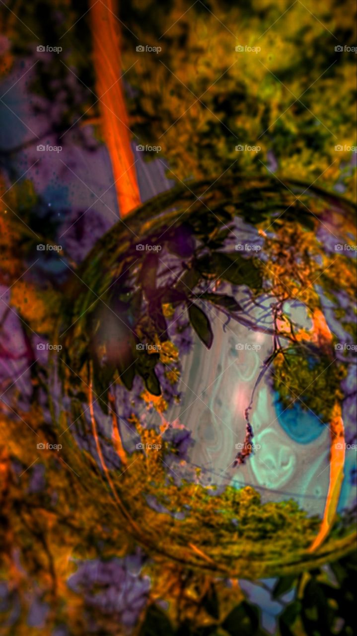 sunset on landscape in a bubble