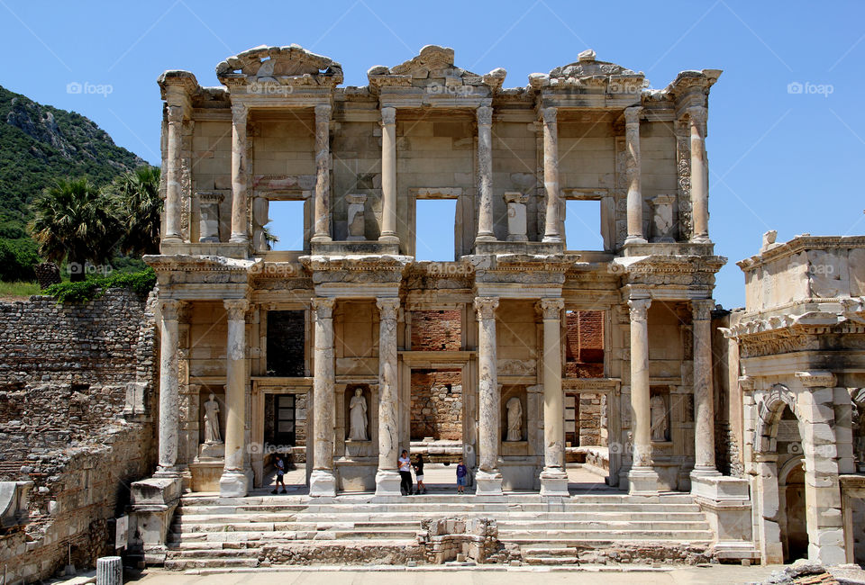 Facade of library of Celsus in Ephesus, Turkey