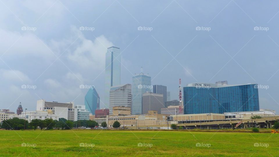 City of Dallas skyline view on a rainy day