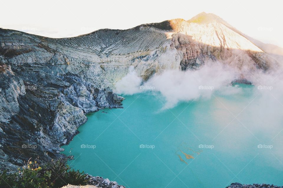 Volcanic Craters . Hiking Mt Ijen in Indonesia.