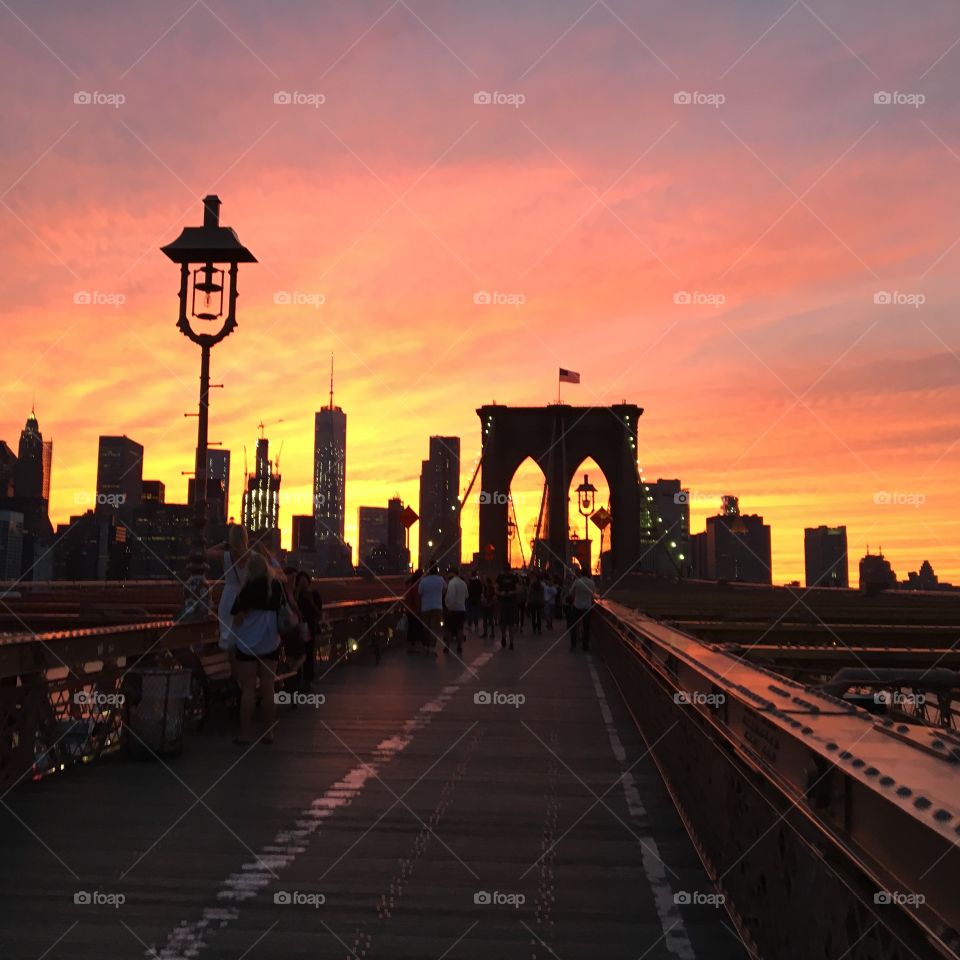 Sunset on the Brooklyn bridge