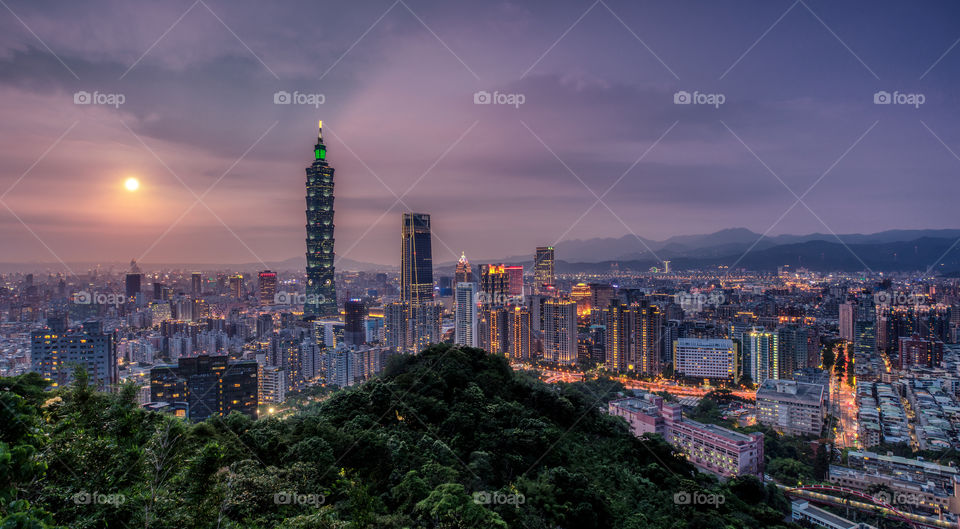 Pink sunset over Taipei city