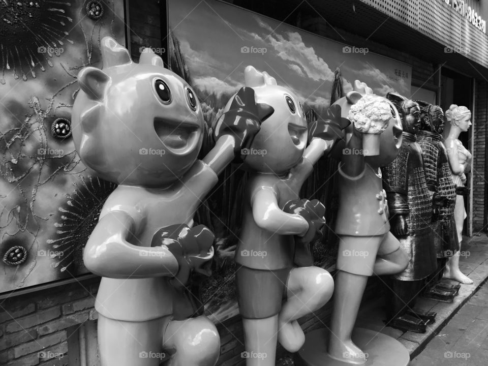Crazy Dragons with Terracotta Warriors outside Store at Dafen Oil Painting Village - Shenzhen, China