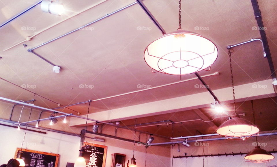 A pink café ceiling