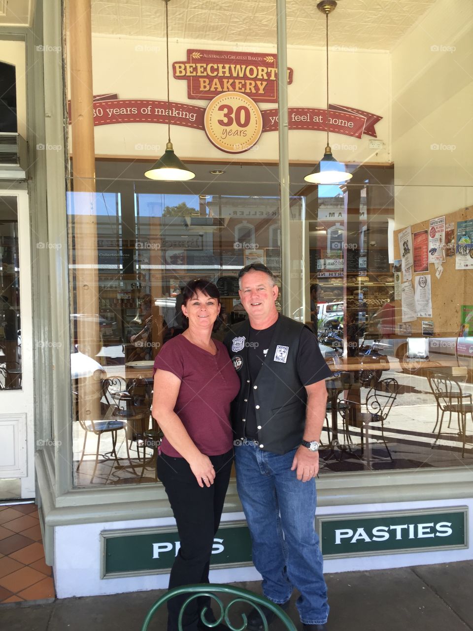 Traveling to Beechworth Vic, outside the bakery 