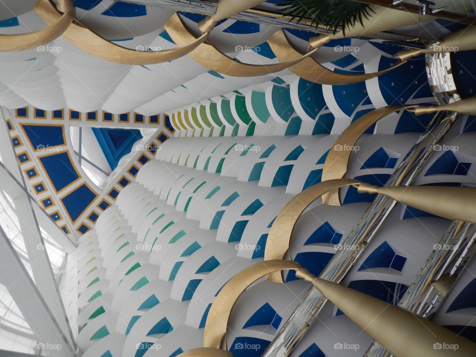 A pic taken of the inside pointed towards the top of the burj al arab hotel