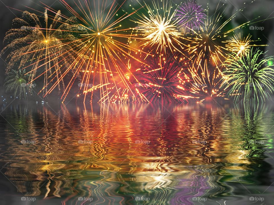 Firework celebration reflected. Firework display reflected
